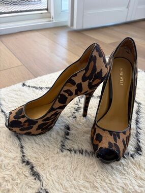 Nine West Leopard-Print Peep-Toe Platform Pumps - Brown/Black